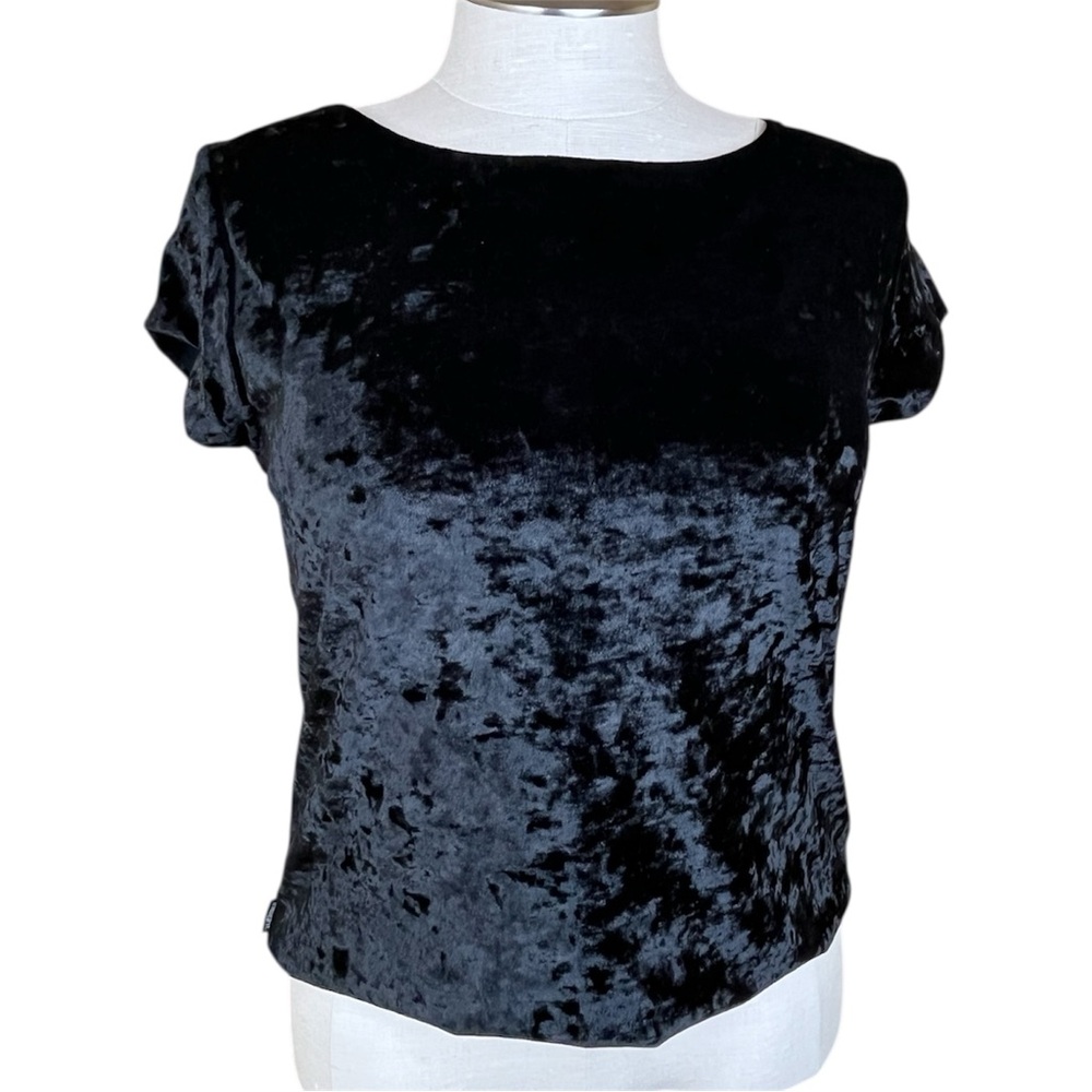 Insight Black Crushed Velvet Top with Exposed Zipper, Medium